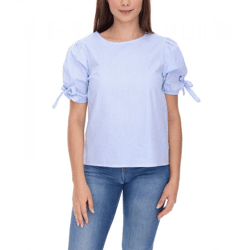 sequano Damen Blusen-Shirt T-Shirt Kurzarm-Bluse stylisches Sommer-Shirt 901509 Weiß/Blau