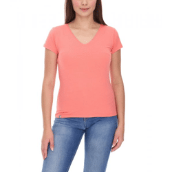 COURSE Damen T-Shirt mit V-Ausschnitt Sommer-Shirt Baumwoll-Oberteil Freizeit-Shirt 900779 Coral