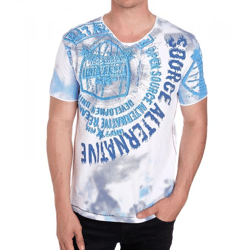 Herren T-Shirt mit Strasssteinen Print Baumwoll-Shirt stylisches Kurzarm-Shirt R-15163 Weiß