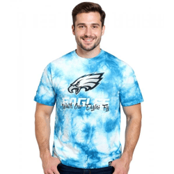 RE:COVERED X NFL Herren T-Shirt mit Philadelphia Eagles Print Baumwoll-Shirt Rundhals-Shirt RCNFL1393 Blau/Weiß
