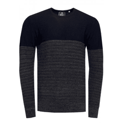 Stylish Men's Fine-Knit Color-Block Round-Neck Sweater 13376 Navy