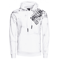 Stylischer Herren Kapuzen-Pullover mit All-Over Graphic-Print Hoodie mit Känguru-Tasche Sweater 19134 Weiß