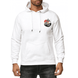 Herren Kapuzen-Pullover mit Wellen Print und Wal Motiv Hoodie mit großem Rückendruck Sweater 19106 Weiß