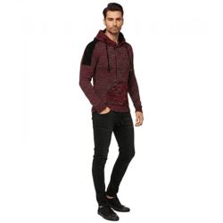 Moderner Herren Strick-Pullover Kapuzen-Sweater Grobstrick-Hoodie Strick-Jacke 13290 Rot