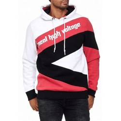 Sportlicher Hoodie für Herren im Color-Blocking-Style Kapuzen-Pullover Sweater 4727 Weiß/Rot/Schwarz