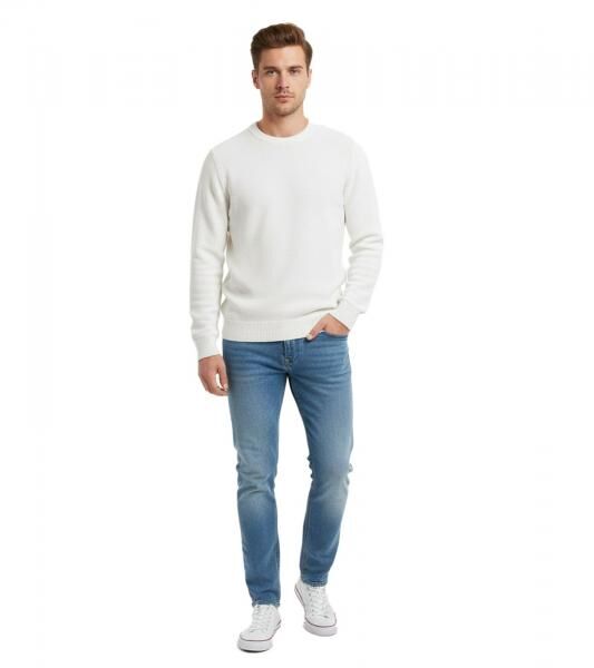 Schlichter ESPRIT Herren Strick-Pullover Rundhals-Sweater Baumwoll-Pullover Wei&szlig;