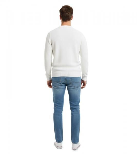 Schlichter ESPRIT Herren Strick-Pullover Rundhals-Sweater Baumwoll-Pullover Wei&szlig;