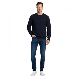 Schlichter ESPRIT Herren Strick-Pullover Rundhals-Sweater Baumwoll-Pullover Dunkelblau