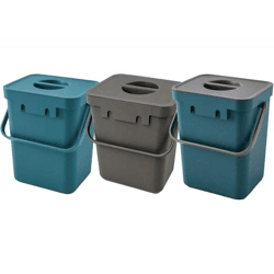 5-Liter Organic Waste Bin with Carrying Handle, Household Trash Can, 24 x 16 x 15 cm, Gray, Blue, or Blue/Gray