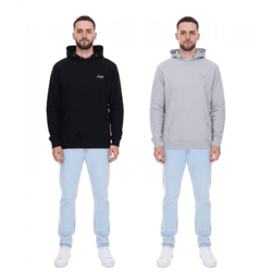 PLAYBOY Herren Baumwoll-Pullover Langarm-Shirt mit Kapuze Hoodie Schwarz oder Grau meliert