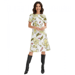 Women's Summer Dress with Floral Print and Zipper, Short-Sleeve Dress 964446 White/Yellow