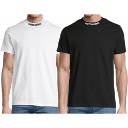 steffen klein Herren T-Shirt Baumwoll-Shirt mit Logo-Schriftzug am Hals Rundhals-Shirt in Schwarz oder Weiß