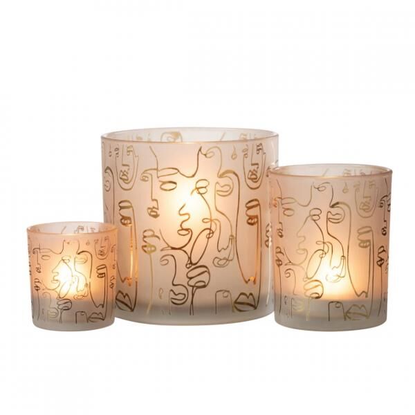 J-Line Windlicht „Faces“, beige, 12,5 cm