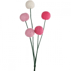 Decoratie bollen op steel vilt roze 33 cm set van 5