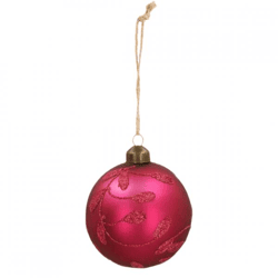 Kerstbal Berry Leaf glas roze 8 cm