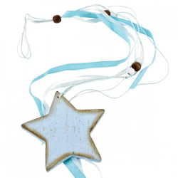 Hanger guirlande Ster hout blauw 60 cm