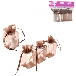 Geschenkverpakking organza bruin 9 cm set van 4