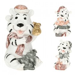 Spaarpot kerst tijger wit 12 cm 3 assorti