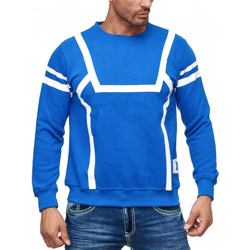 Sportlicher Herren Casual-Pullover mit Kontrastprint Rundhals-Sweater 19045 Sax-Blau