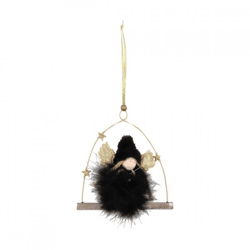 Hanger Fluffy Engel boog zwart 16 cm