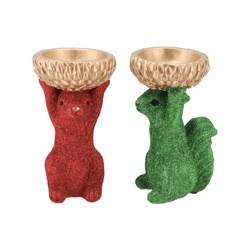 Schaal Jingle eekhoorn rood/groen 17 cm 2 assorti