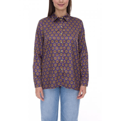 Aniston CASUAL Damen Sommer-Bluse Langarm-Bluse im Retro-Design Satin 91937160 Lila/Grün