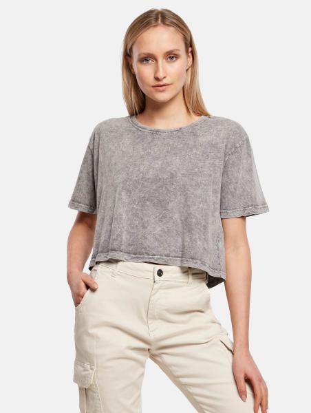 l&auml;ssiges Build Your Brand Damen Cropped T-Shirt in Acid Washed Optik 160 g/m&sup2; Baumwoll-Shirt Grau