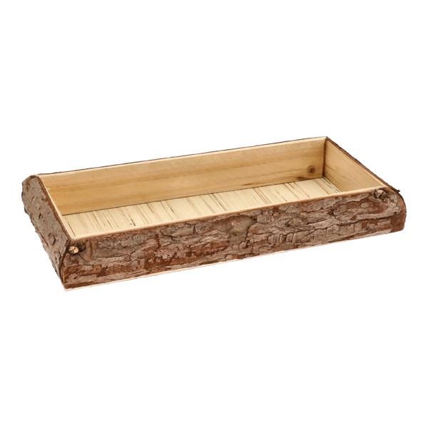 Decorative Wooden Tray with Bark, S, approx. 28 x 13 cm