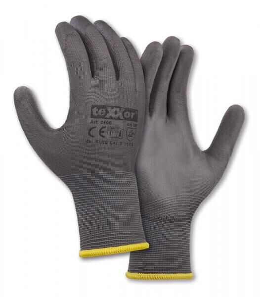 teXXor® Polyester-Strickhandschuhe POLYURETHAN BESCHICHTET Montagehandschuhe