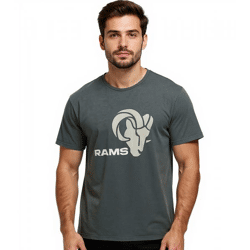 RE:COVERED X NFL Los Angeles Rams Herren T-Shirt mit Logo-Print Baumwoll-Shirt Rundhals-Shirt RCNFL1317H Grau