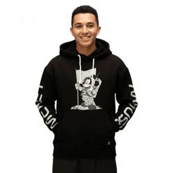 RE:COVERED X Disney Herren Kapuzen-Pullover mit Mickey Mouse-Print Baumwoll-Hoody Langarm-Shirt RCDIF2049 Schwarz