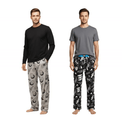 RE:COVERED Men's Lounge Pants with Star Trek or Star Wars Print, Cotton Pajama Pants, Gray or Black/White