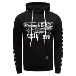 Moderner Herren Kapuzen-Pullover mit Sternen-Prints an den Ärmeln Hoodie mit Känguru-Tasche Sweater 19138 Schwarz