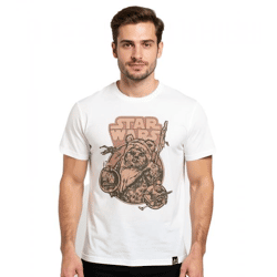 RE:COVERED X STAR WARS Herren T-Shirt mit Ewok Print Baumwoll-Shirt Kurzarm-Shirt RCDIF2044 Ecru-Weiß