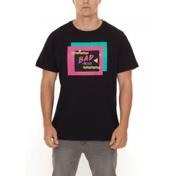 BAD+MAD Berlin Men's Cotton T-Shirt with Colorful Front Print, Crew Neck, BMTR002, Black