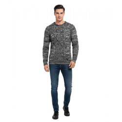 Moderner Herren Rundhals-Pullover im kontrastfarbigem Design Sweater 6234 Schwarz