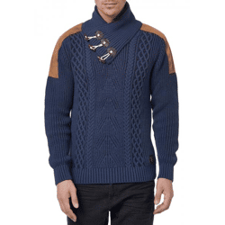 Trendiger Herren Stehkragen-Pullover mit Zopfmuster Grobstrick-Sweater 13391 Indigo