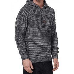Markanter Herren Grobstrick Kapuzen-Pullover mit Knopfleiste und Zopfstruktur Strick-Hoodie Sweater 13385 Anthrazit