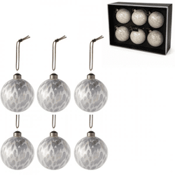 J-Line Glas-Weihnachtskugeln, Leopardenmuster, grau, 8 cm, 6er-Set