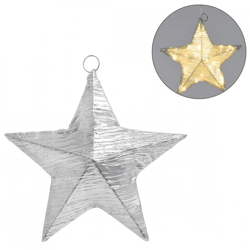 Kerstster LED op batterij stof zilverkleurig 30 cm