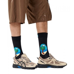 1 Paar Happy Socks Palm Herren Socken mit Palmen-Print Baumwoll-Socken Alltags-Strümpfe P002603 Schwarz/Bunt