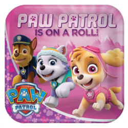 Paw Patrol Pink - 8 square party plates 23 cm