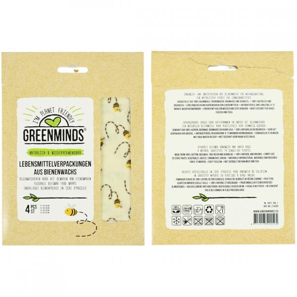 Greenminds wiederverwendbare Bienenwachsfolie, 33 cm, 4er-Set