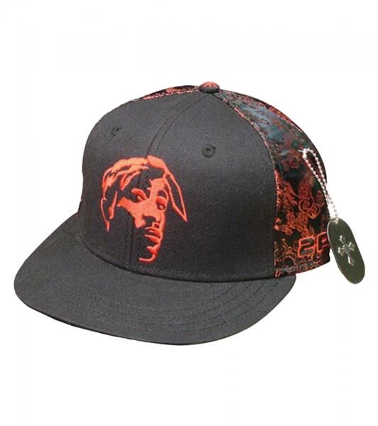Tupac Damen und Herren Hip Hop Cap mit Tupac-Stickerei 2PAC Flat-Rim TC108517TUP4 Schwarz/Rot