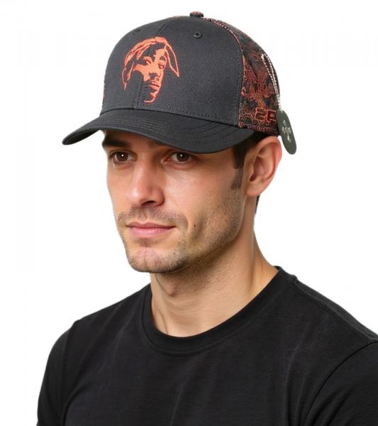 Tupac Damen und Herren Hip Hop Cap mit Tupac-Stickerei 2PAC Flat-Rim TC108517TUP4 Schwarz/Rot