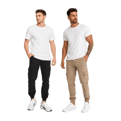 Stylish URBAN CLASSICS Men's Cargo Pants, Cotton Pants, 270 g/m², Everyday Pants in Black and Beige