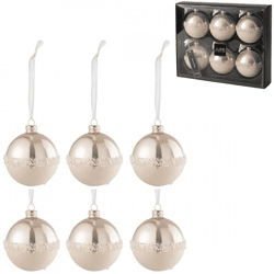 J-Line kerstballen Paillet glas roze 8,5 cm set van 6