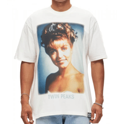 RE:COVERED X Twin Peaks Herren T-Shirt Laura Palmer Fotoprint Baumwoll-Shirt Kurzarm-Shirt RCVCM691 Ecru-Weiß
