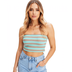 gestreiftes Damen Bandeau Sommer-Top geripptes Baumwoll-Shirt 947519 Türkis