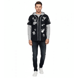 Hollister X NBA Herren Hoodie-Jacke mit Team-Logos Baumwoll-Jacke im Layer-Look 325-259-2631-900 Schwarz/Grau